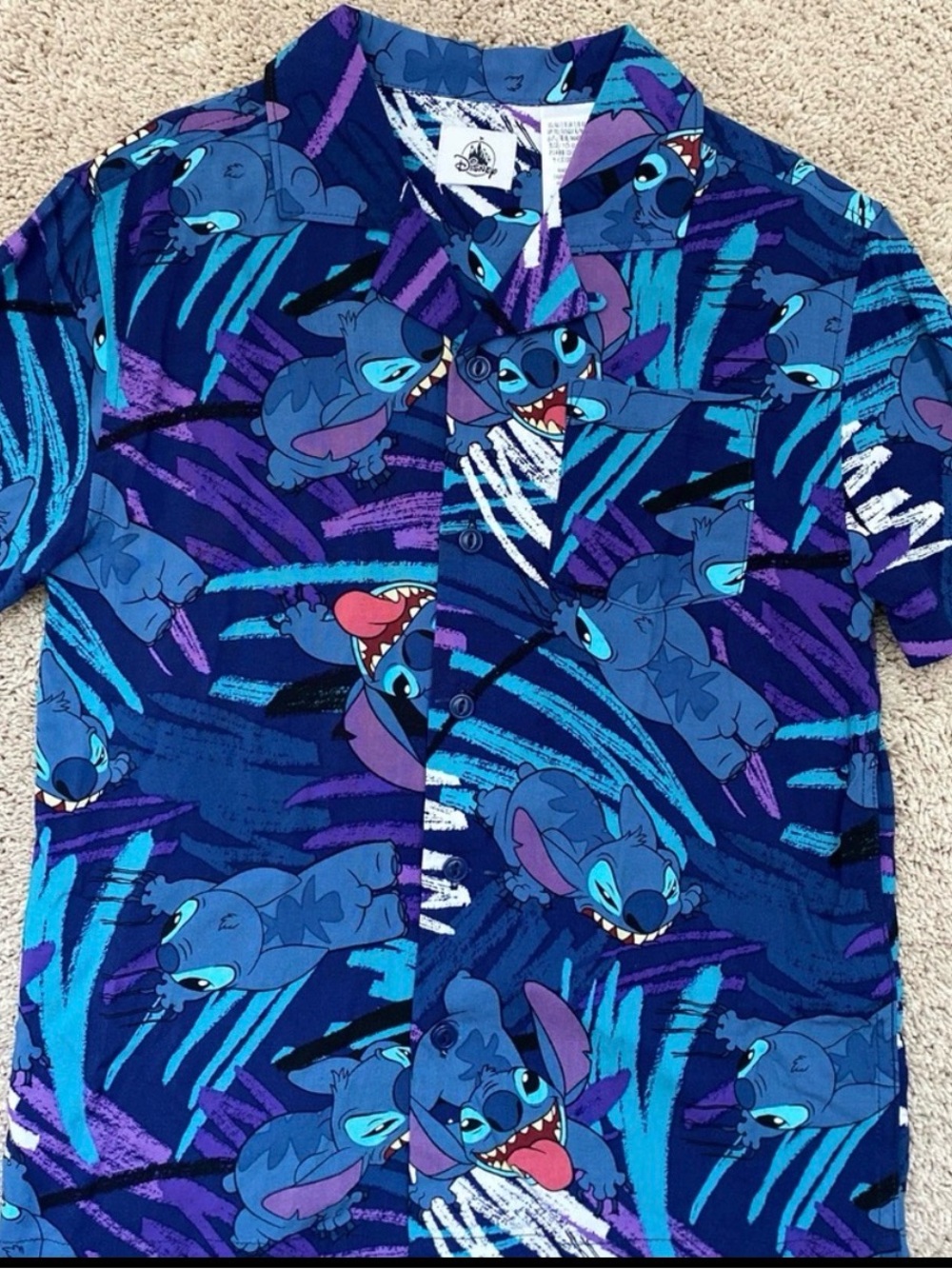 Disney Lilo & Stitch Navy Blue Purple Graphic Button-Down Shirt